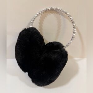 Elegant Ear Muffs with Black Faux Fur & Pearls NWOT